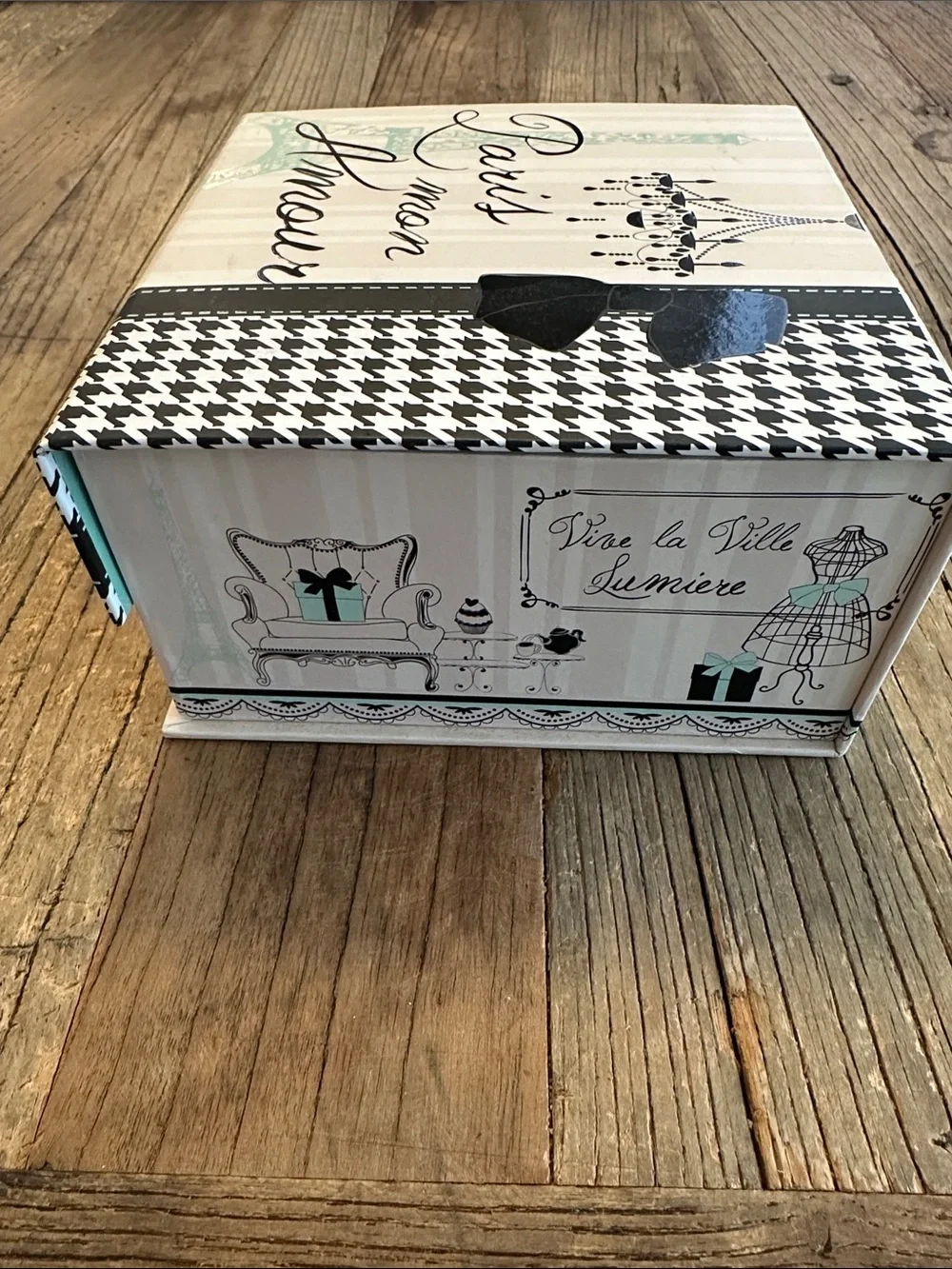Paris Mon Amour Decorative Gift or storage Box - Black & White with Mint Accent